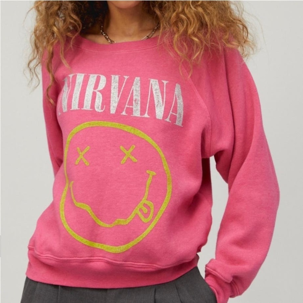 Daydreamer Women’s Nirvana Smile Logo Pink Grunge Soft Cotton Blend  Sweatshirt